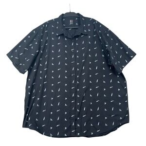 No Retreat Mens 5XL Shark Surfboard Print Button Down Shirt Black Short Sleeve